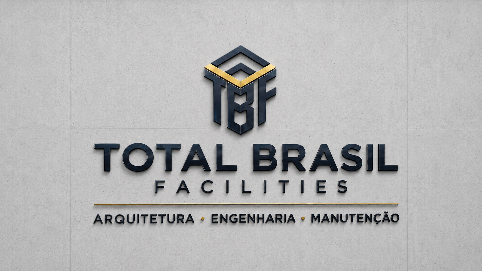 Identidade visual da Total Brasil Facilities aplicada em parede corporativa